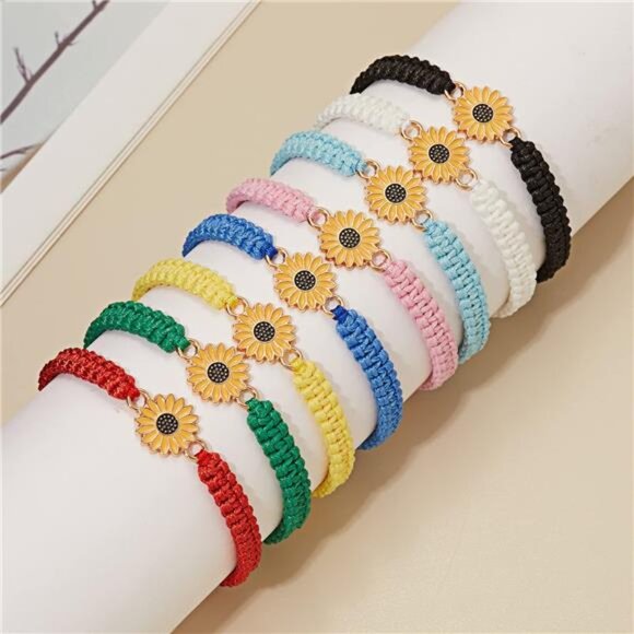 4PCS Charm Bead Bracelets for Teen Girls - Butterfly, Daisy & Flower Designs - Picture 3 of 8